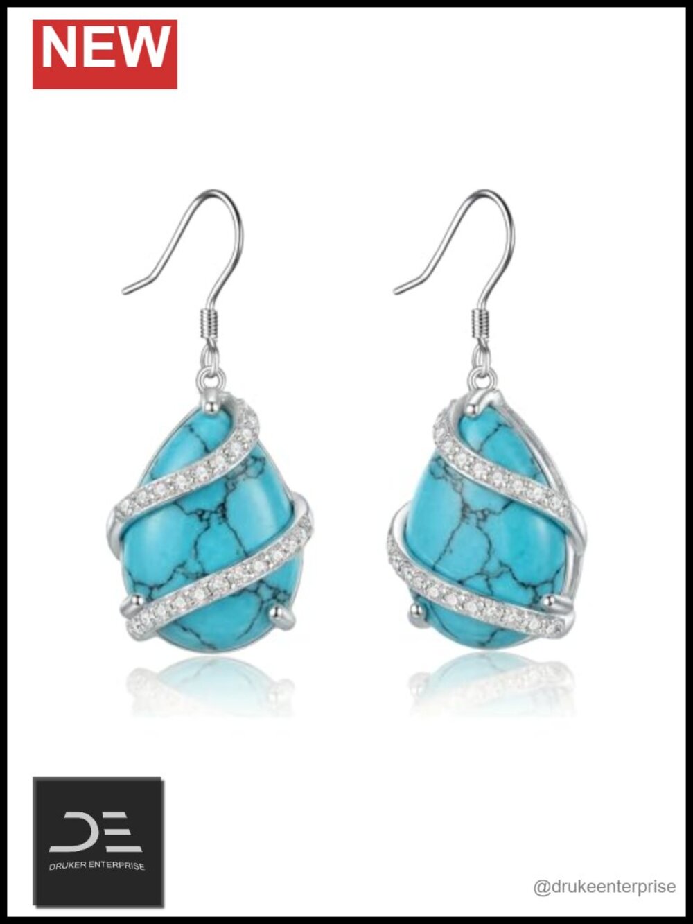 18k White Gold Plated Turquoise Dangle Drop Earrings Gift for Her
